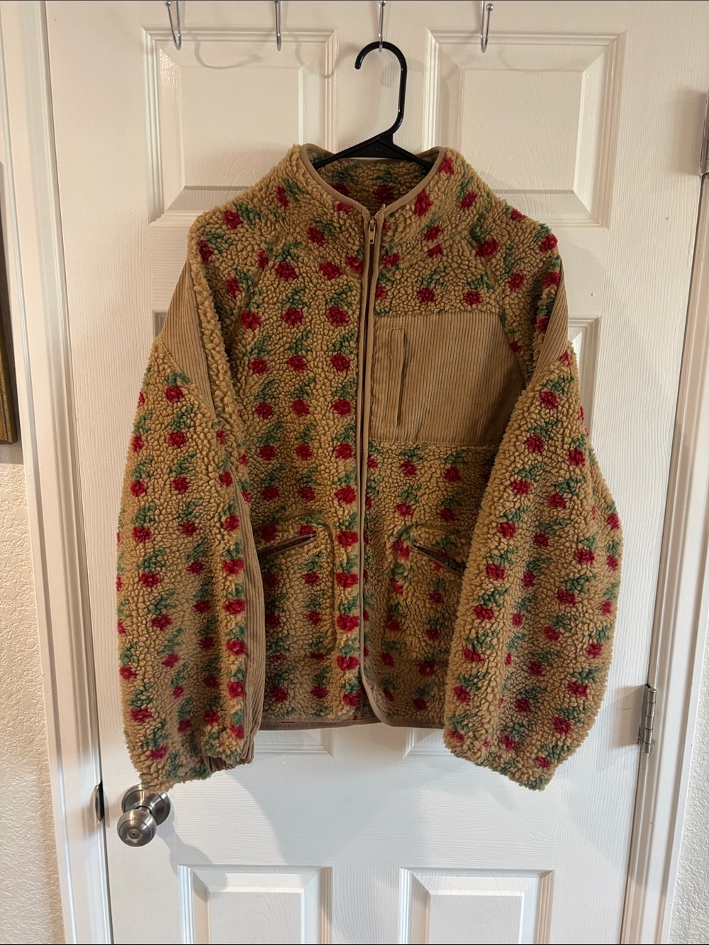 Cozy Floral Fleece/Sherpa Zip-Up Jacket